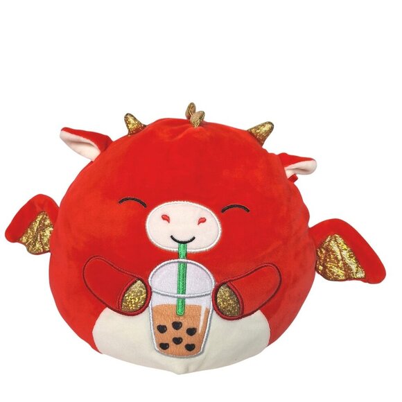 Squishmallow Baiden Red Dragon Bubble Tea Valentines Plush 8 Inch - Picture 1 of 7